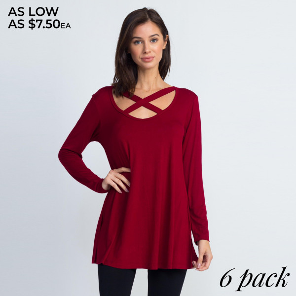 Wholesale cute pullover top eye catching criss cross strap v neckline s under s