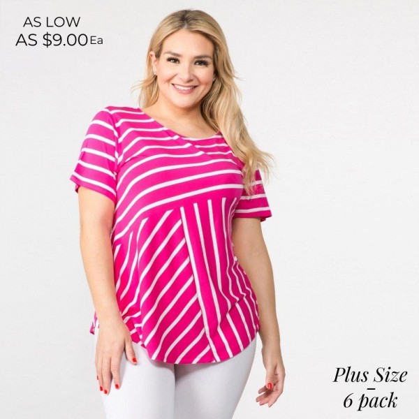 Wholesale pLUS striped short sleeve tunic top Pack breakdown pcs pack XL Composi