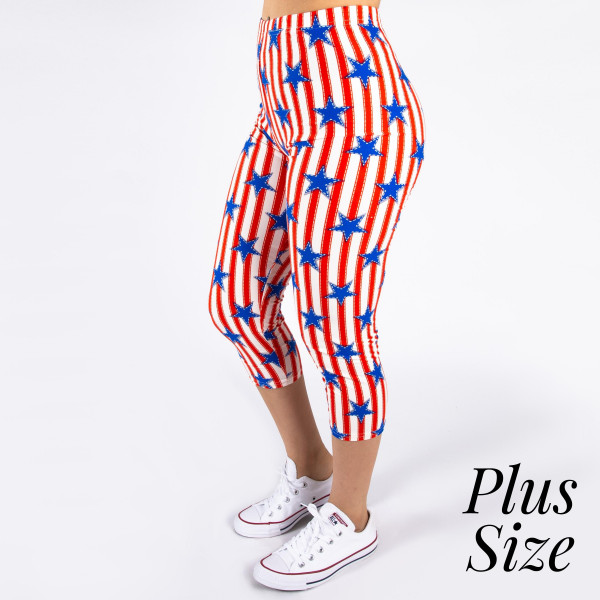 Wholesale pLUS peach skin th July capri leggings stars stripes Inseam One fits m