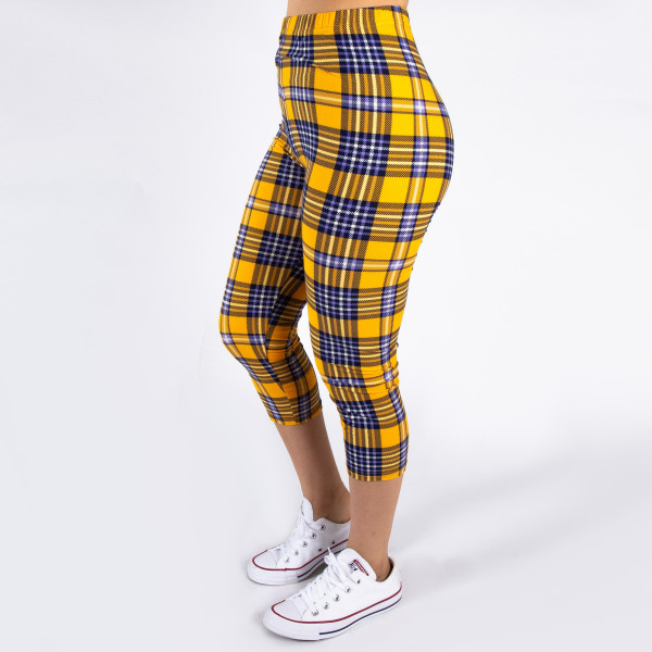 Wholesale peach skin plaid print capri leggings Inseam One fits most Composition