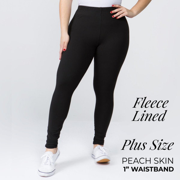 Wholesale solid color peach skin fleeced lined plus leggings One fits most plus