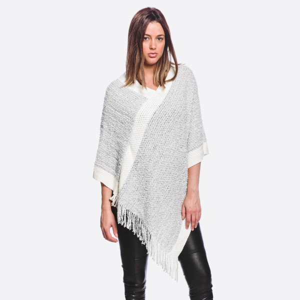 Wholesale popcorn knit poncho fringes One fits most Acrylic Polyester