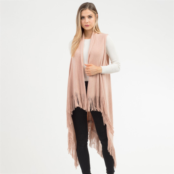 Wholesale solid knit vest fringes One fits most longest Acrylic