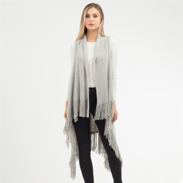 Wholesale solid knit vest fringes One fits most longest Acrylic