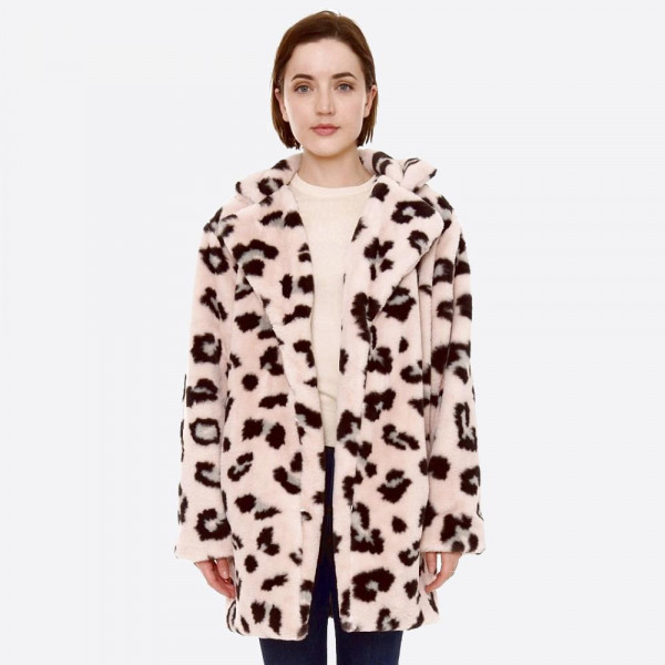 Wholesale faux fur leopard print coat crepe satin inside lining Two front functi