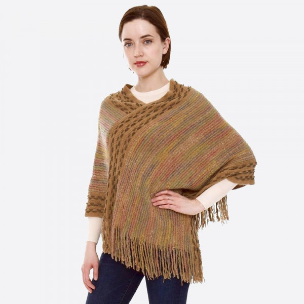 Wholesale multicolor fuzzy knit poncho fringes One fits most L Acrylic