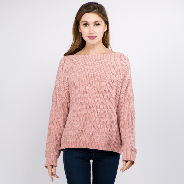Wholesale solid color chenille knitted sweater One fits most Polyester