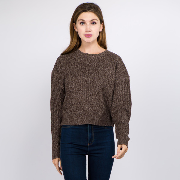 Wholesale solid color heather knitted crop sweater One fits most Polyester