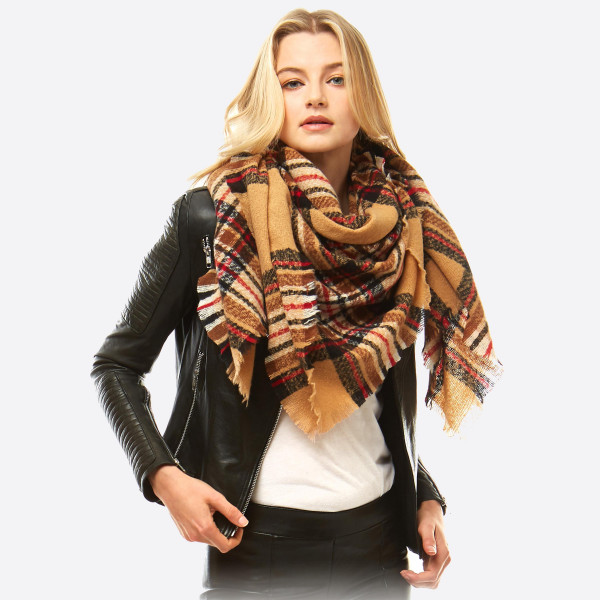 Wholesale square plaid blanket scarf Acrylic