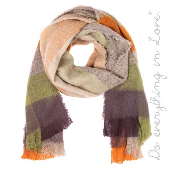 Wholesale do everything Love brand enlarged plaid print scarf frayed edges W L P