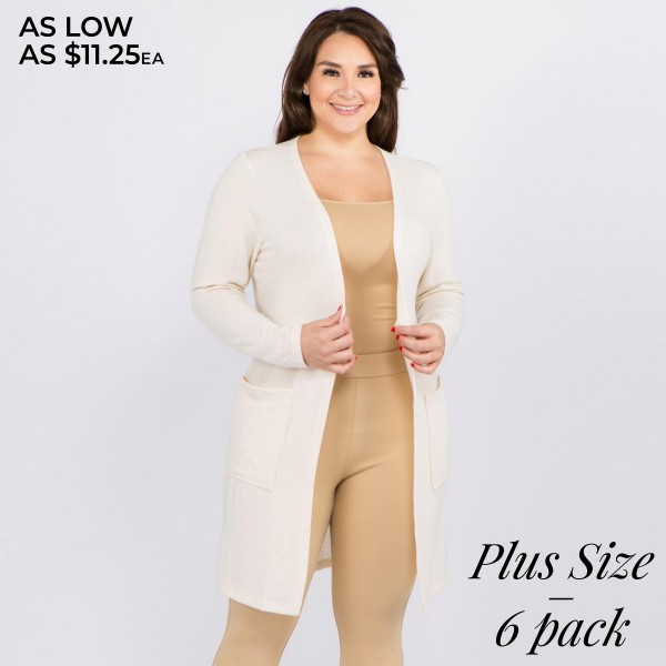Wholesale solid color thin knit plus cardigan front pocket details Long sleeves
