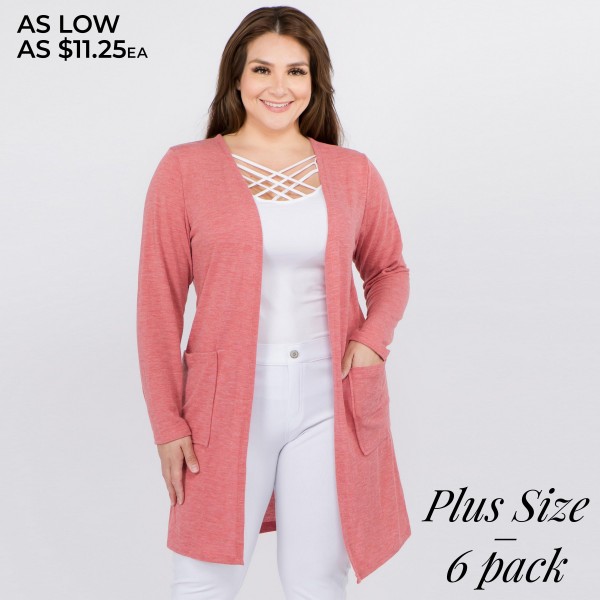 Wholesale solid color thin knit plus cardigan front pocket details Long sleeves