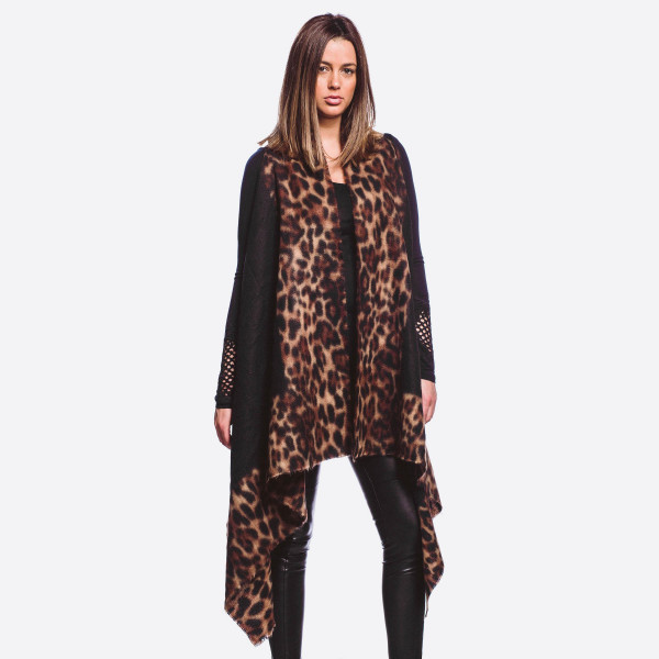Wholesale soft touch leopard print border vest longest L Cotton Polyester