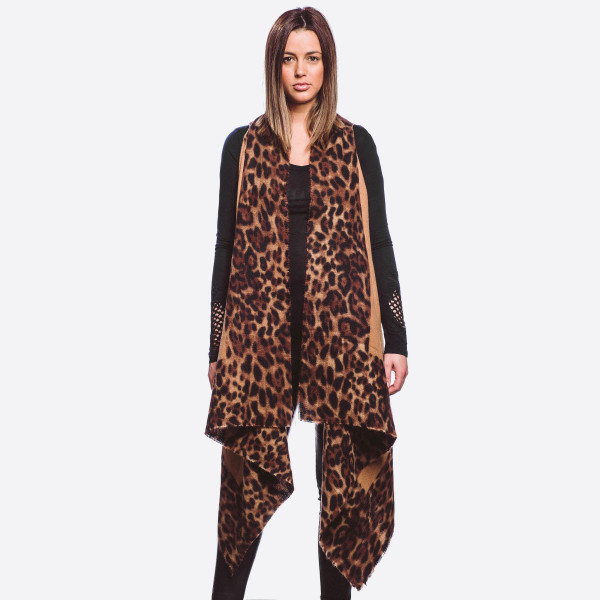 Wholesale soft touch leopard print border vest longest L Cotton Polyester