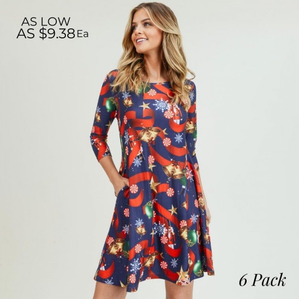 Wholesale women s Christmas nutcracker print Line dress pocket details o sleeves