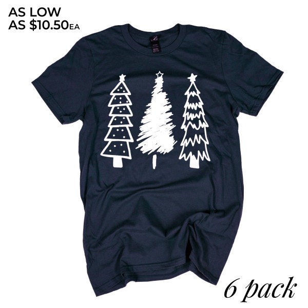 Wholesale navy Anvil short sleeve Christmas Tree printed boutique graphic tee Pa
