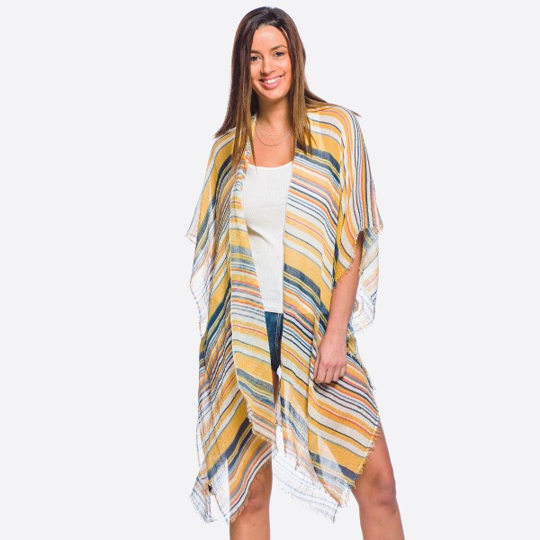 Wholesale women s lightweight striped kimono frayed edges One fits most L Polyes