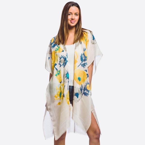 Wholesale women s lightweight flower blossom kimono gold metallic accents One fi