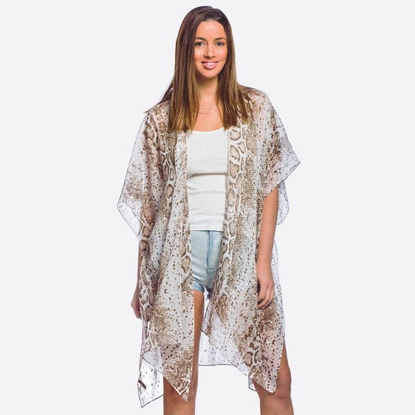 Wholesale women s lightweight sheer snakeskin kimono silver metallic accents One