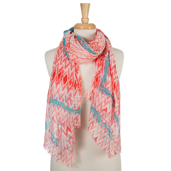 Wholesale coral white open scarf tie dye print turquoise accents cotton