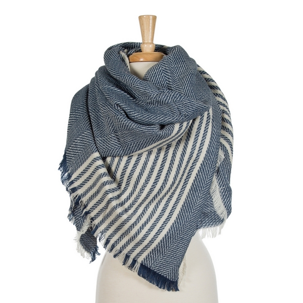 Wholesale navy blue white striped blanket scarf acrylic