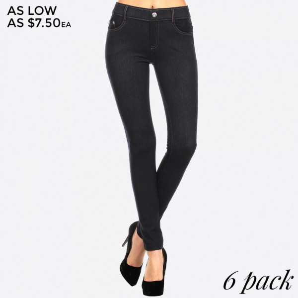 Wholesale black denim jeggings real front pack pockets polyester spandex Sold pa