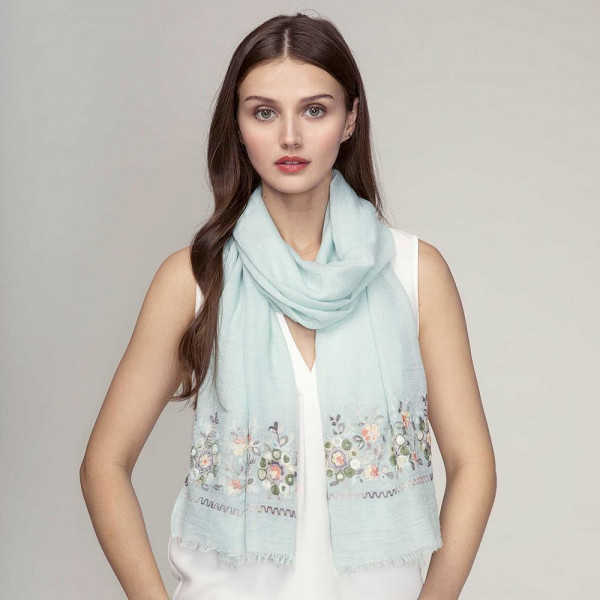 Wholesale lightweight solid scarf floral embroidery ends viscose polyester