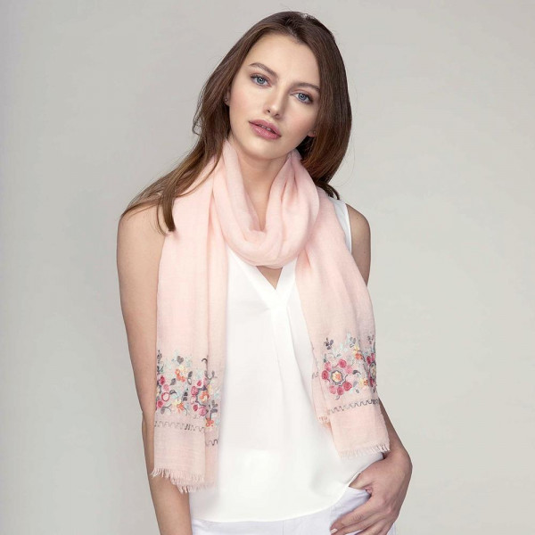 Wholesale lightweight solid scarf floral embroidery ends viscose polyester
