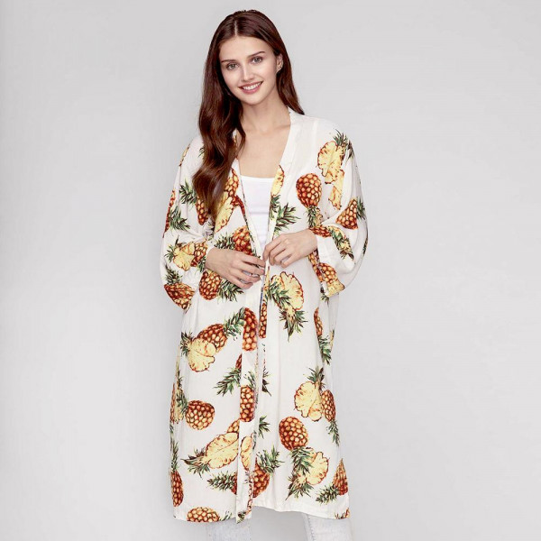 Wholesale lightweight long kimono pineapple print viscose One fits most