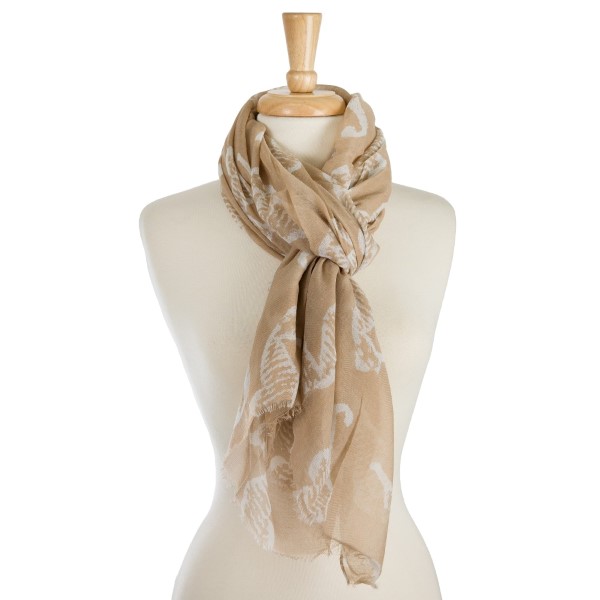 Wholesale lightweight scarf seahorse print frayed edges polyester