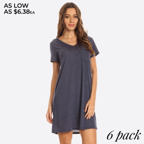 Wholesale cross Back V Neck Pocket T Shirt Dress Women Comfortable Casual Flowy