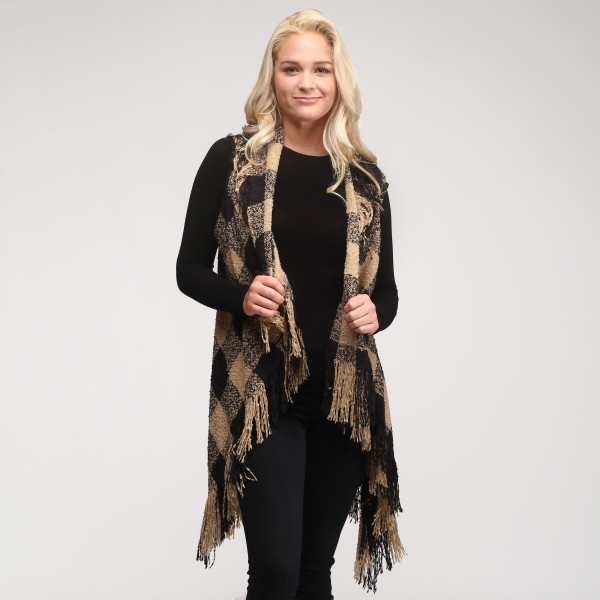 Wholesale soft touch buffalo check vest fringes One fits most Acrylic