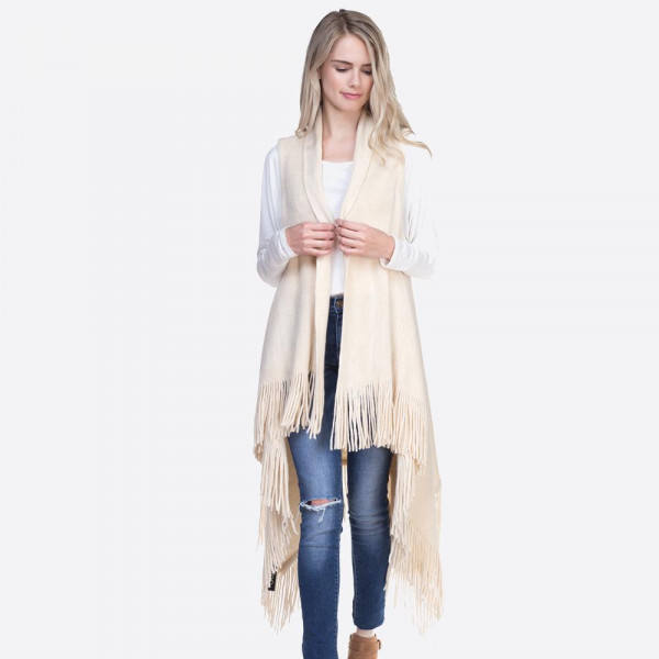 Wholesale solid knit vest fringes One fits most longest Acrylic