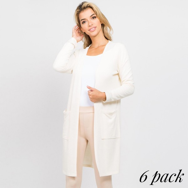 Wholesale solid color thin knit cardigan pocket details Long sleeves open front