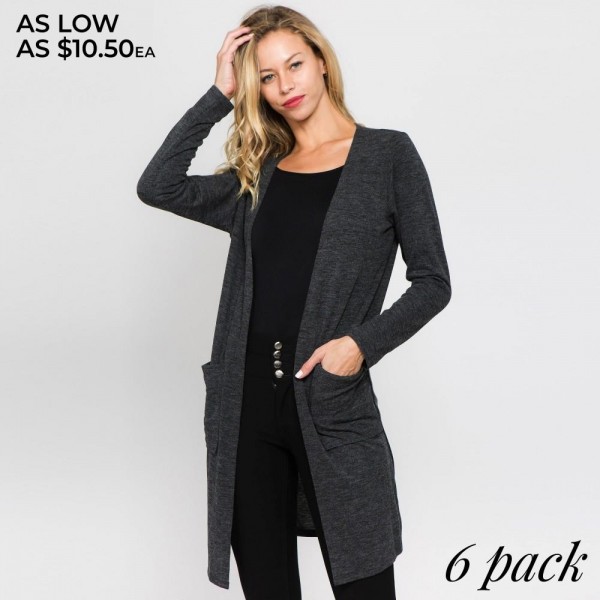 Wholesale solid color thin knit cardigan pocket details Long sleeves open front