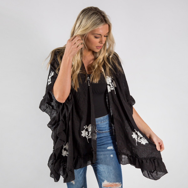 Wholesale ruffled kimono floral details Approximate cotton polyester