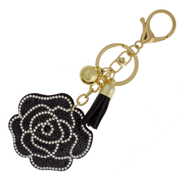 Wholesale flower keychain faux suede tassel rhinestone softball diameter