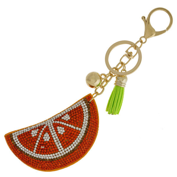 Wholesale orange keychain faux suede tassel rhinestone softball diameter
