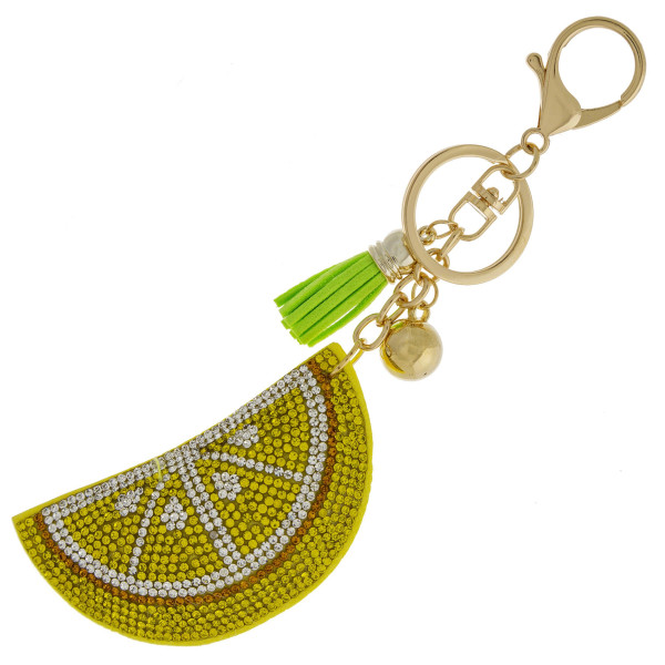 Wholesale lemon keychain faux suede tassel rhinestone softball diameter
