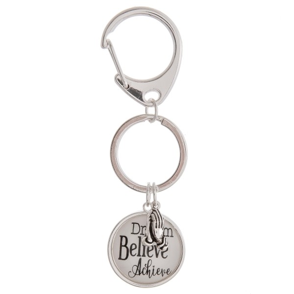 Wholesale dream Believe Achieve dome charm keychain holder diameter