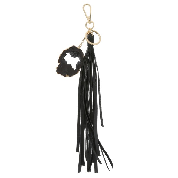 Wholesale large druzy faux leather tassel keychain holder Druzy varies