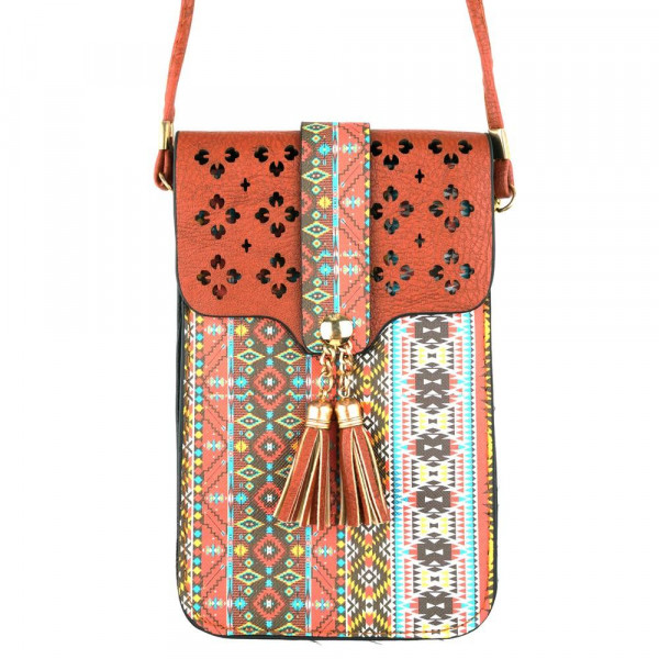 Wholesale aztec print cross body bag clear phone window W L strap