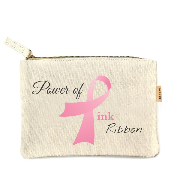 Wholesale canvas zipper pouch Power Pink Ribbon Cotton