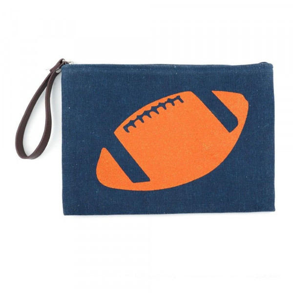 Wholesale football glitter clutch wristlet lined inside pocket zipper closure Co