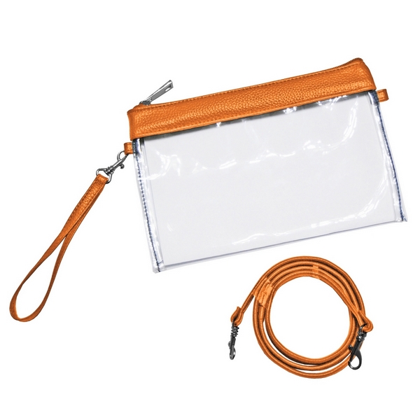Wholesale clear PVC stadium purse trimmed team s color comes wristlet strap cros