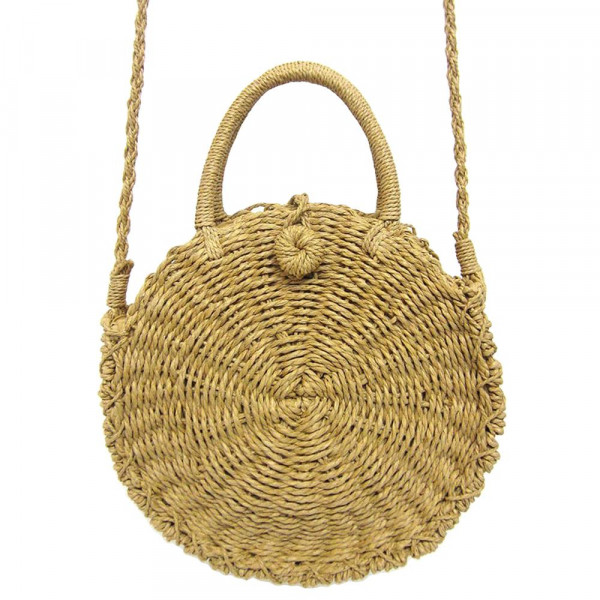 Wholesale natural shade woven raffia handbag short handle long shoulder strap Cl