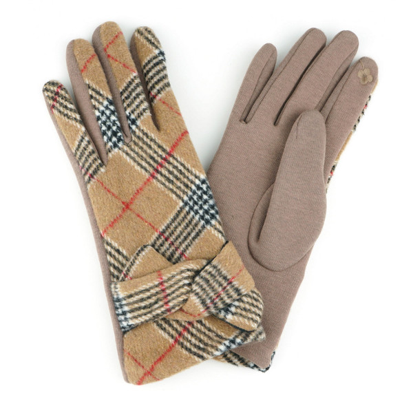 Wholesale knotted plaid smart touch gloves One fits most Polyester Cotton