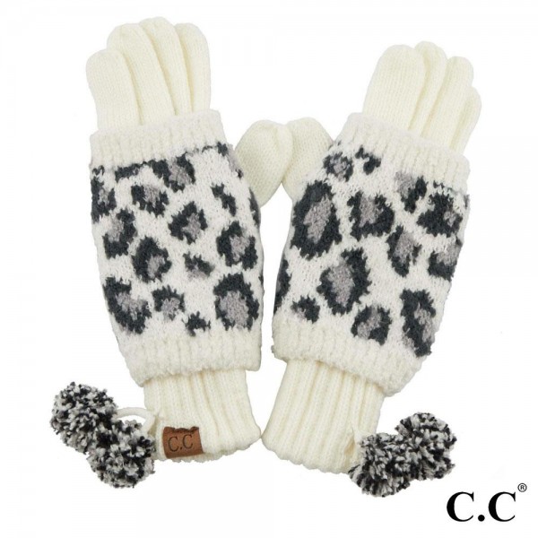 Wholesale c C CG Leopard print jacquard knit glove knit pom Polyester One fits m