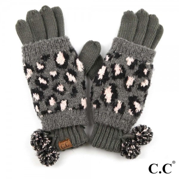 Wholesale c C CG Leopard jacquard knit glove knit pom Polyester One fits most