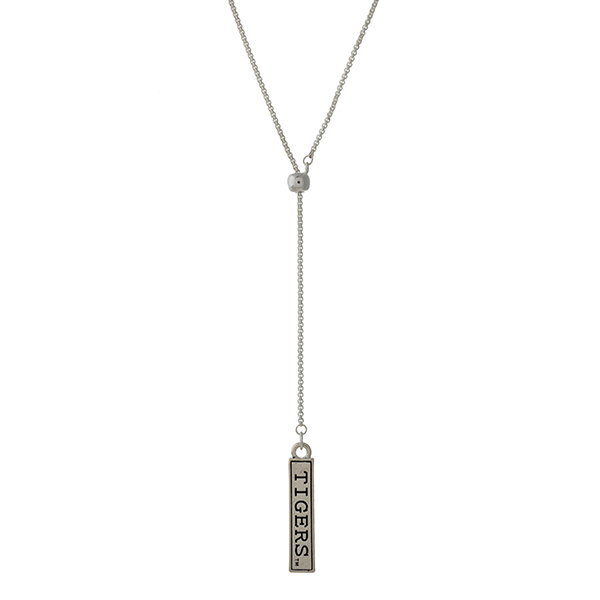 Wholesale officially licensed silver Y necklace bar pendant stamped Tigers Adjus